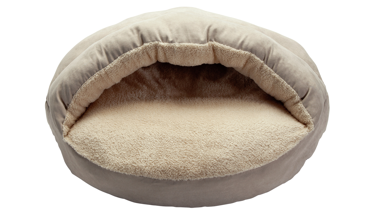 Argos Hooded Pet Bed in beige colour. Front view